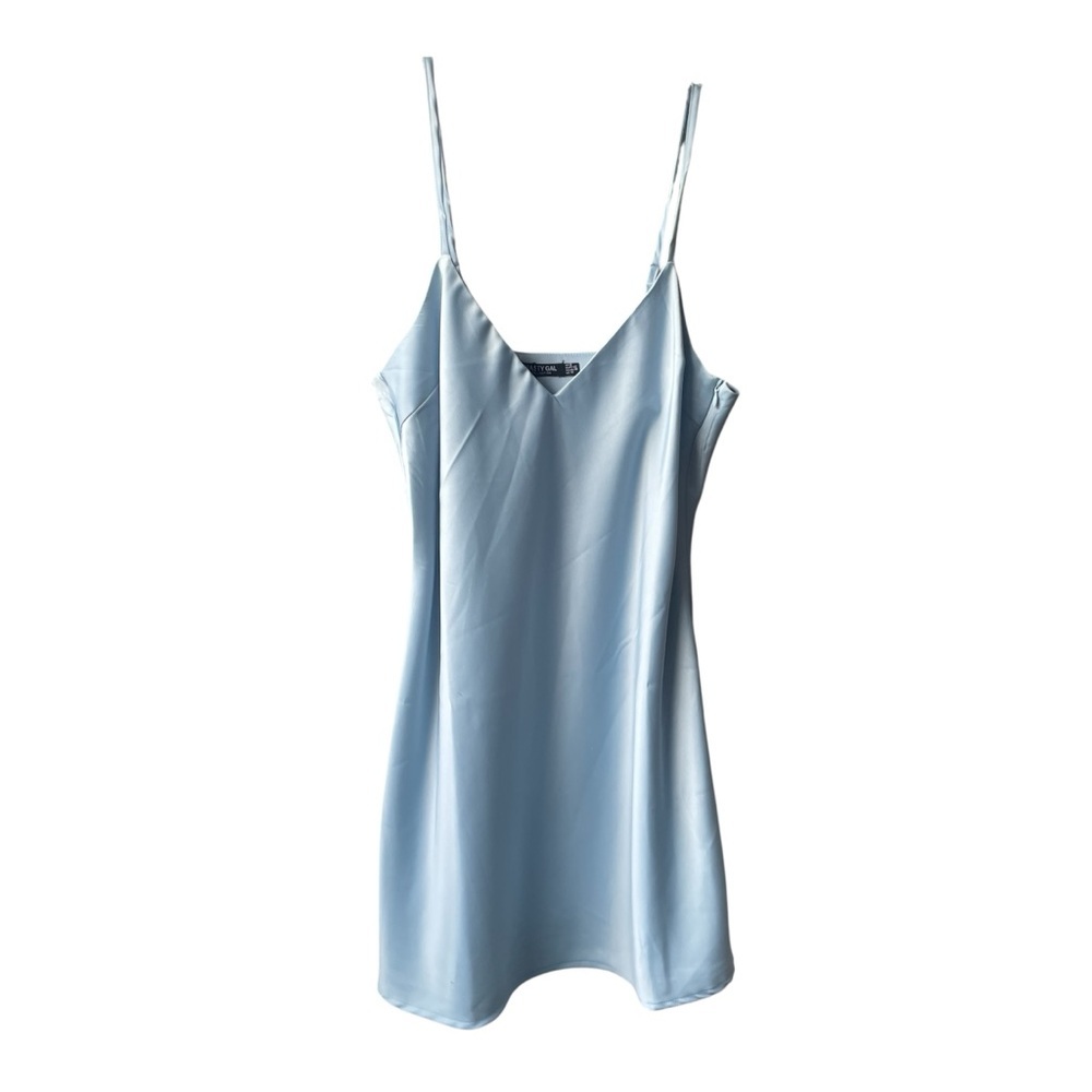 Nasty Gal Satin V Neck Mini Slip Dress Baby Blue size 8 NWT